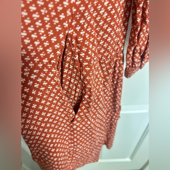 Anthropologie Holding Horses Tunic Orange White Printed Button Down Rayon XS - Picture 3 of 6